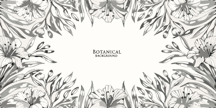 Floral wreath illustration black and white lily flower background