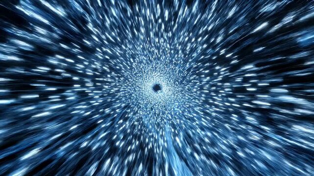 A dynamic abstract image depicts a tunnel of swirling blue light and particles, creating a sense of speed and futuristic movement.