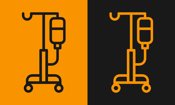 Medical IV drip stand icons in orange and black, representing hospital equipment, healthcare, and intravenous treatment