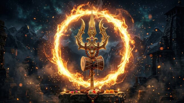 Flaming Trident Emblem inside a Circle of Fire