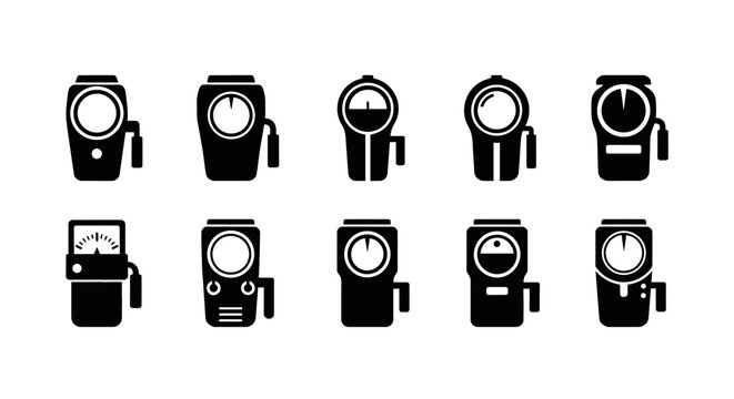 Collection of Vintage and Modern Meter Icons: Analog and Digital Gauges