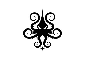 Black minimalist octopus logo icon on white background © ahmad