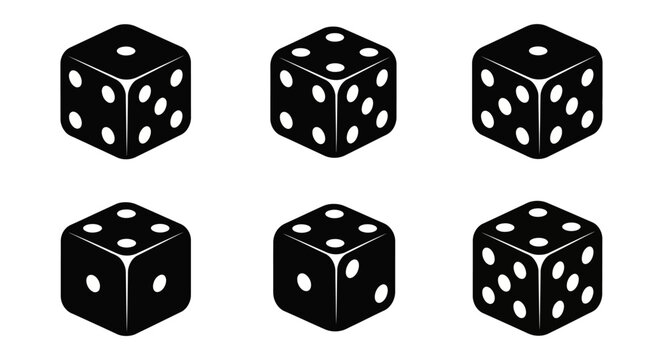 Six Black Dice Showing Different Numbers