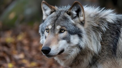 Fototapeta premium Gray wolf with intense gaze in natural setting