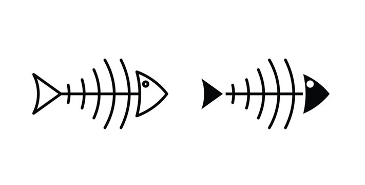 Fish bone icon simple illustration set. Black and white icons