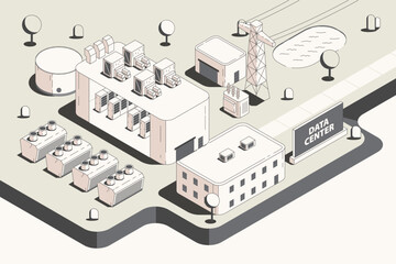 Isometric View of Data Center in simple graphic retro style © chakawut