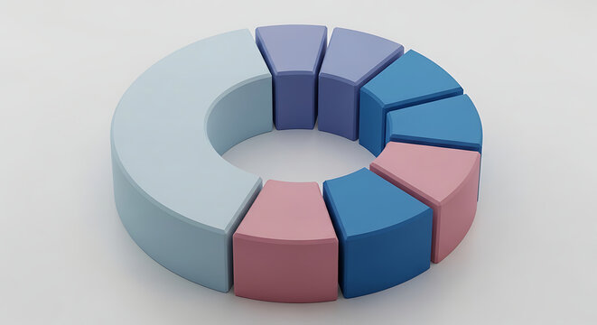 3D donut pie chart showing segmented data distribution and statistical proportions on a white background with statistics analysis segments proportion distribution information visualization