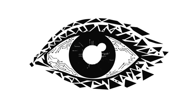 Eye illustration features a complex geometric pattern composed of sharp shards.