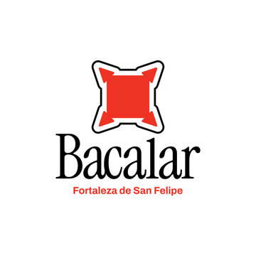 Logotipo vectorial de Bacalar con icono de la Fortaleza de San Felipe en estilo minimalista.