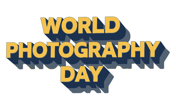 World photography day typography design with 3d yellow text effect and long drop shadow isolated on white vector graphic World Photography Day