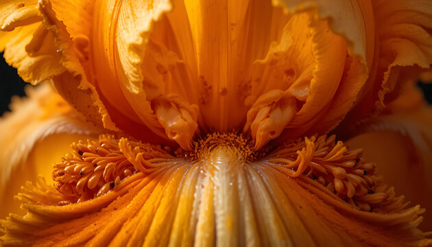 Extreme Macro Detail of Orange Iris Flower Petals