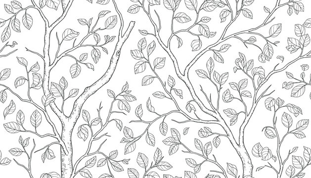 Intricate botanical branch pattern with delicate leaves illustration