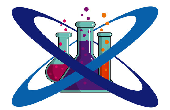 Icono de estudios y ciencia. Ilustraci&oacute;n Vectorial de frascos en color para sitio web, folleto, app y otros. Logo para laboratorio.