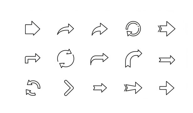 Continuous line arrow vector icon set for direction, navigation, and signage illustrations