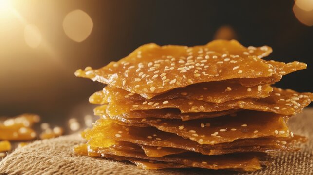 Stack of Freshly Made Rewari Crisp Sesame Seed and Jaggery