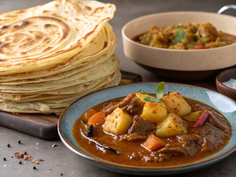 Parotta layered bread with curry