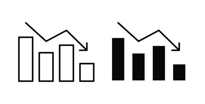 Negative trend icon simple illustration set. Black and white icons