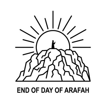 End of the Day of Arafah Standing Illustration &ndash; Pilgrims Praying at Sunset Hajj Graphic
