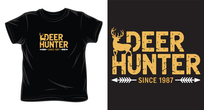 Deer hunter design for t-shirt print with deer silhouette and since 1987 text.