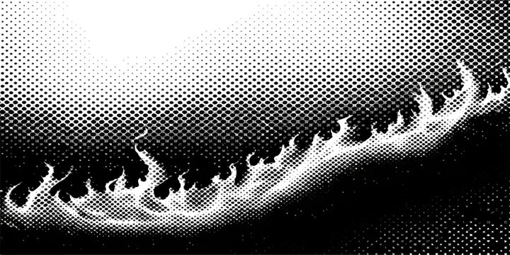 A stylish black and white abstract vector background features a halftone dot pattern and flowing wave curves to create a modern textured grid design for a wallpaper backdrop element