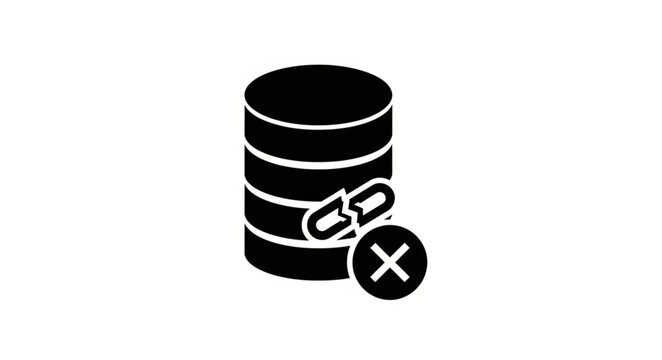Database broken link icon with cross symbol.