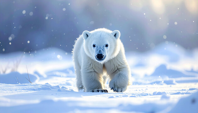 Polar bear in snowy winter landscape