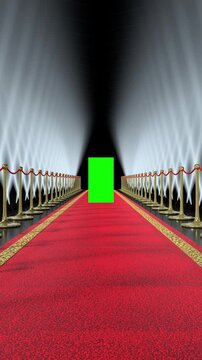 Red Carpet with Flashing Lights and Green Screen - 3d 4k vertical animation (2160 x 3840px)