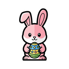 Obraz premium Cute Pink Easter Bunny Holding Egg.
