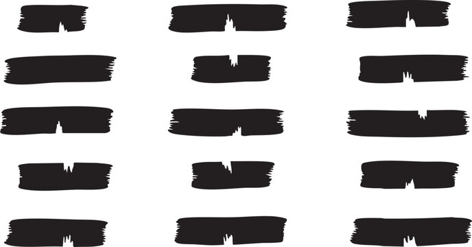 Black Hand-Drawn Brush Stroke Grunge Rectangle Shape Set Collection on White Background Design