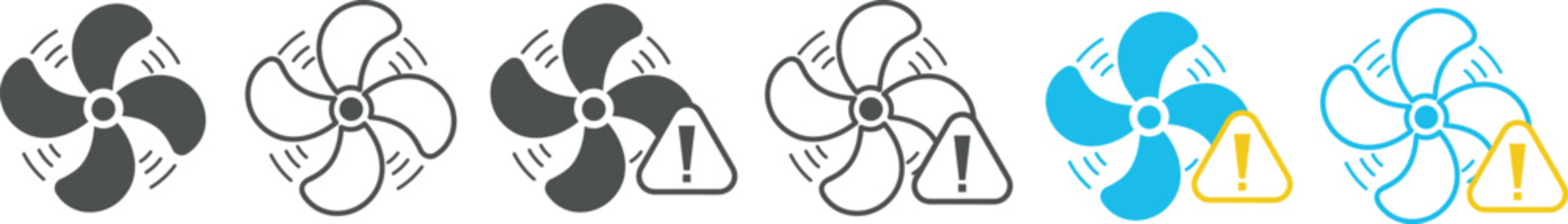 Propeller icon set in multiple styles for aviation, mechanical and industrial vector use.