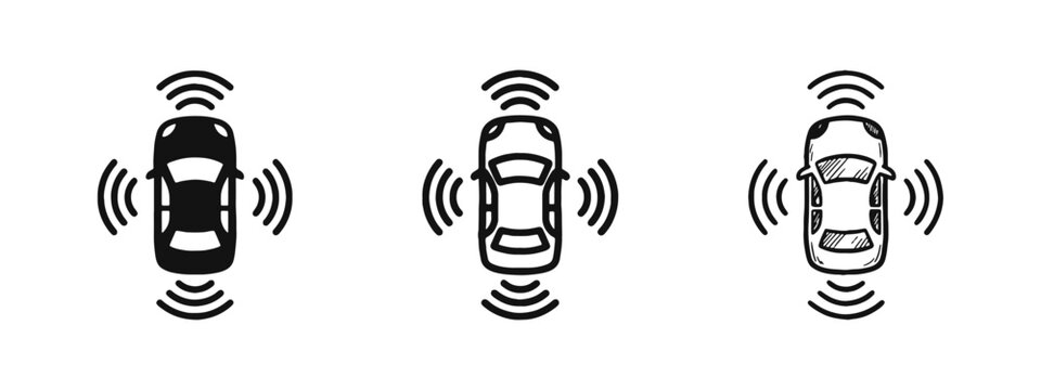 Smart Car Technology and Parking Sensor Icon Set