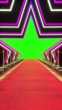 Red Carpet through Star Tunnel with Green Star - 3d 4k vertical animation (2160 x 3840px)
