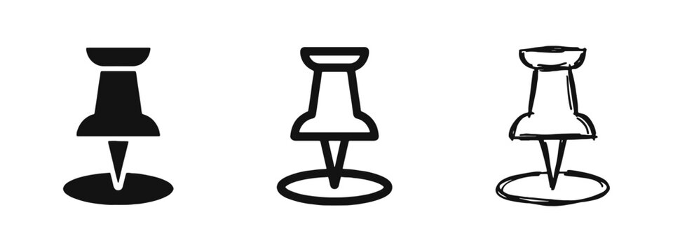 Push Pin and Thumbtack Icon Set for Notice Board