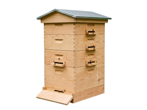 Rustic Langstroth Beekeeping Wooden Beehive Box with Active Bees