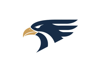 Fototapeta premium Minimalist eagle head mascot logo in navy and gold