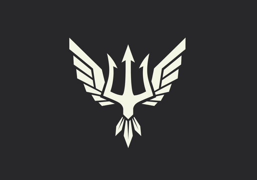 Minimalist eagle trident crest icon on dark background