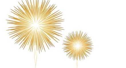 Obraz premium Golden firework explosions isolated on white background