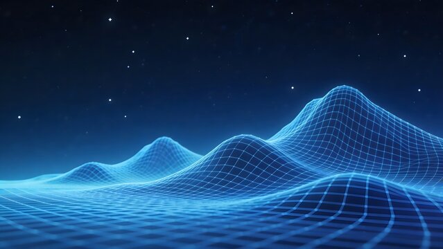 Digital wireframe mountain landscape