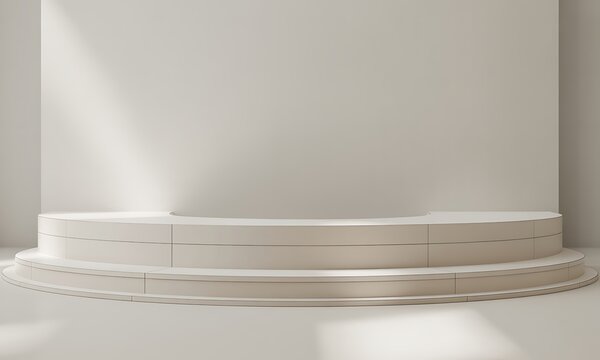 Minimalist empty round podium stage for product display with soft lighting