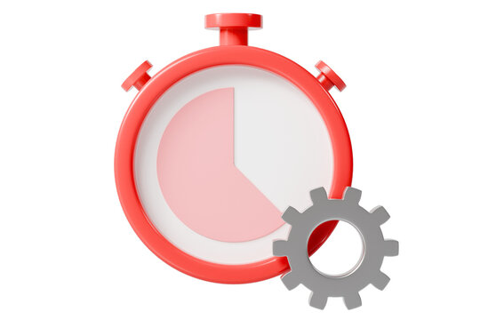 3d stopwatch gear icon. time management concept. minimal cartoon timer clock cog for productivity app and workflow automation. isolated on white transparent background. 3d render.