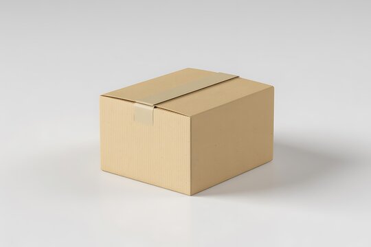 Closed brown cardboard box taped shut for shipping and delivery