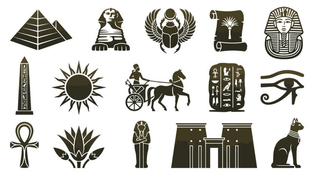 Egyptian Hieroglyphs and Symbols Silhouette Icons Vector Art