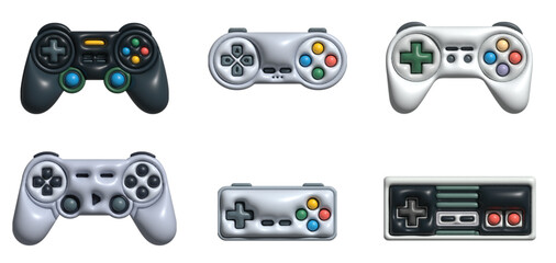 Video game controller icons illustration set, generic joystick and gamepad symbols isolated on white background for interface design. © Nicholas