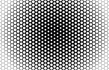 Seamless hexagon grid pattern with centered radial light effect © magr80