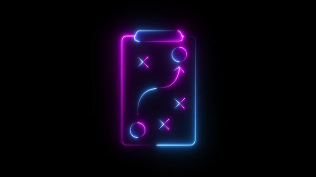 neon playbook icon with game strategy icon animation. Digital Strategy Playbook Icon animation. American football tactics and team planning. American football tactics. Planning team 4k video...