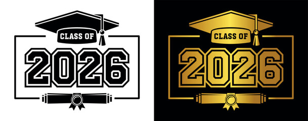 Naklejka premium Graduating class of 2026 template in border for greeting, invitation card. Text for graduation design, congratulation event, T-shirt, party, high school or college graduate. Illustration, vector