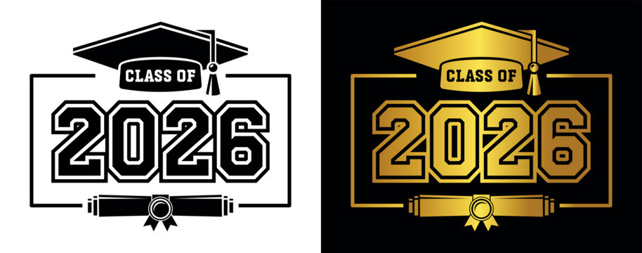 Graduating class of 2026 template in border for greeting, invitation card. Text for graduation design, congratulation event, T-shirt, party, high school or college graduate. Illustration, vector