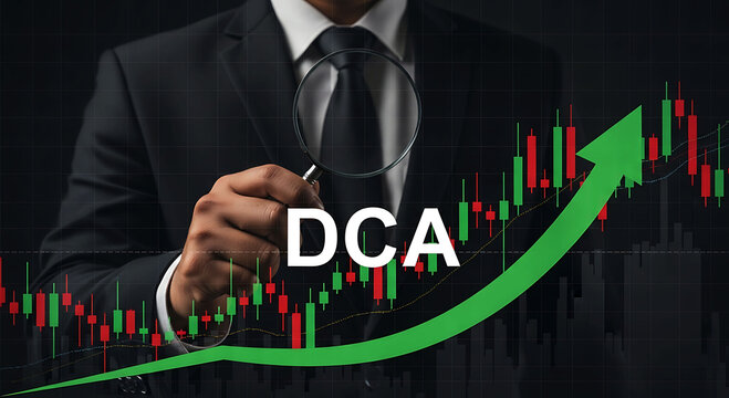Business professional analyzing DCA investment strategy growth chart financial trend