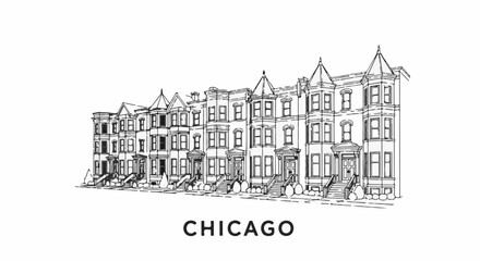 Obraz premium Line art illustration of a row of historic brownstone buildings with a white background