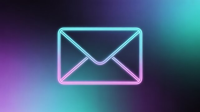 neon email icon, glowing envelope symbol, colorful mail sign, digital communication logo
